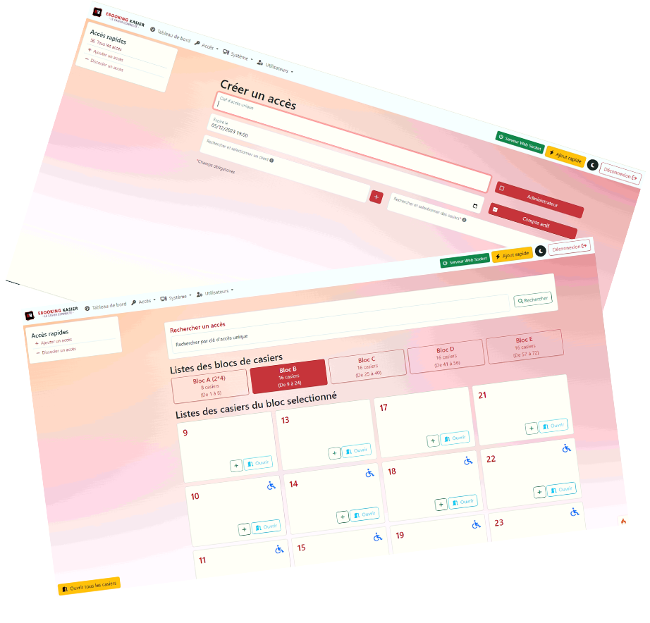 logiciel de gestion d'accès pour casier connectés API WBESERVICE backoffice cybersécurité